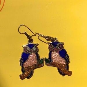 Vintage cloisonné owl earrings